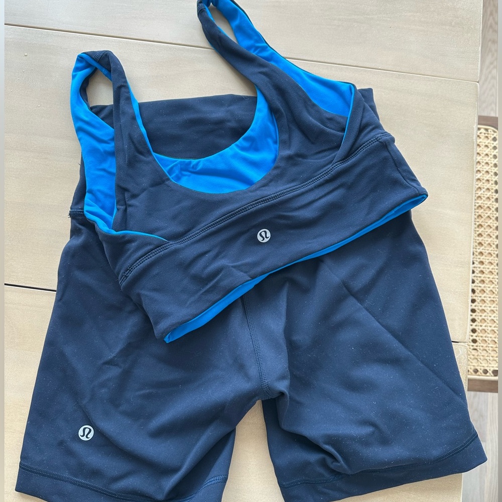 Lululemon Blue Bike Short and Sports Bra set